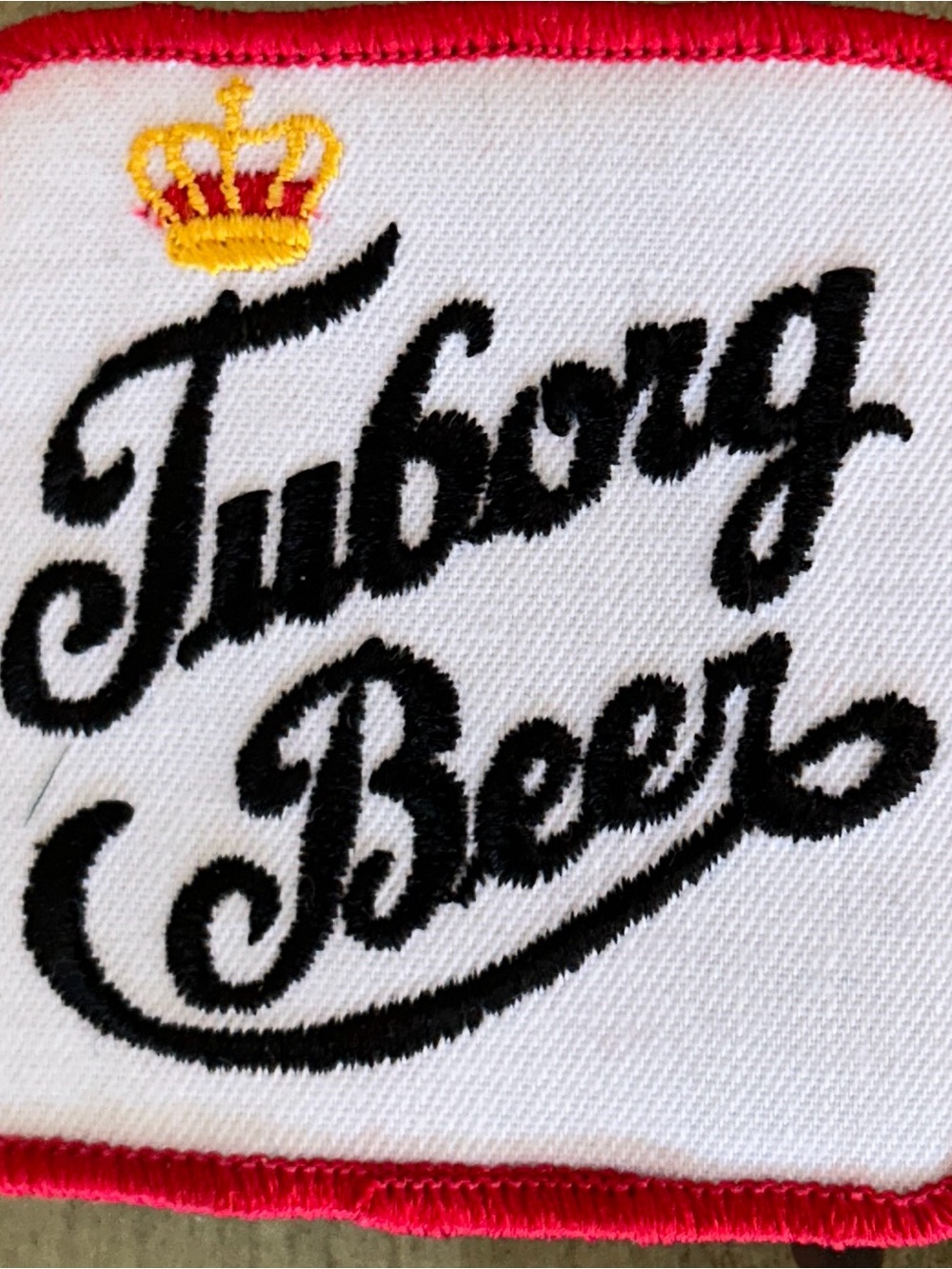 Beer Embroidered White Patch with Black Script Tuborg Beer new